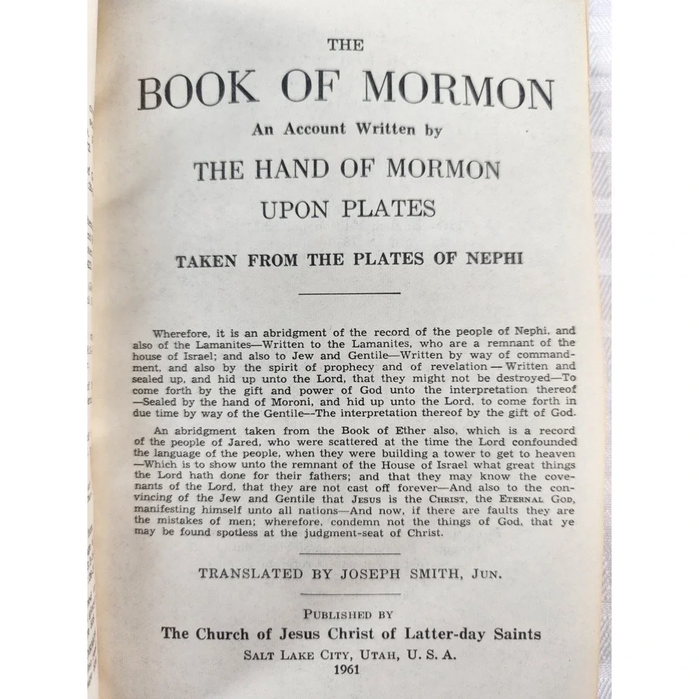 The Book of Mormon 1961 Joseph Smith LDS Angel Moroni Cover Church of Jesus
